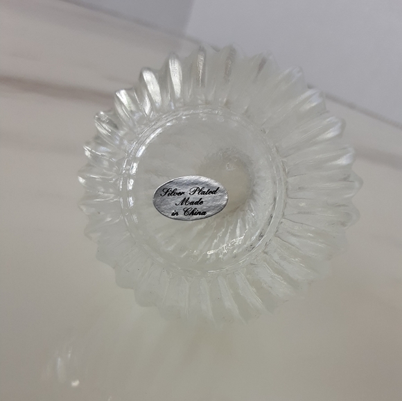 VTG Heart Shaped Silver Plated Ribbed Lead Crystal Perfume Bottle - Picture 6 of 7